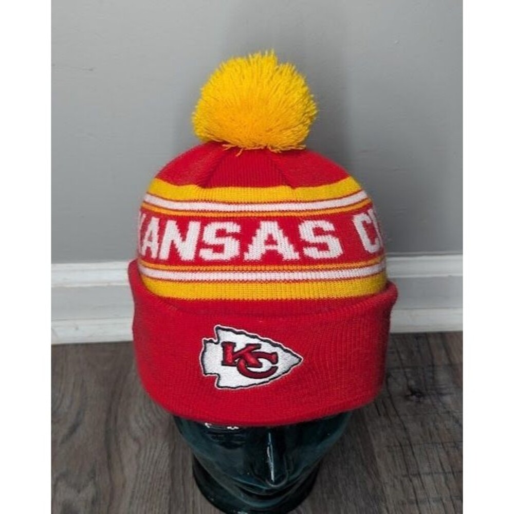 Kansas City Chiefs Team Logo Knit Pom Top Beanie Official NFL  Apparel YOUTH